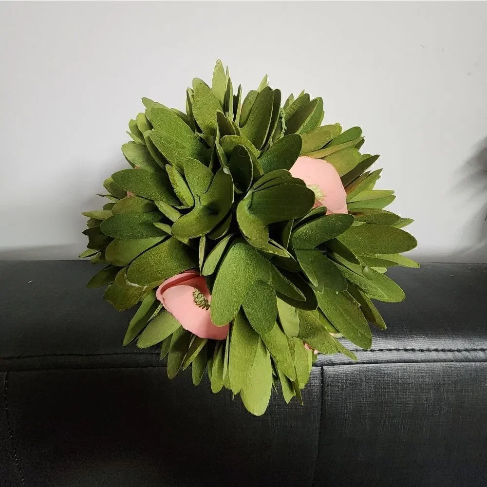 New Homespun Spring Summer Floral Wood Curl Topiary Bouquet, 9